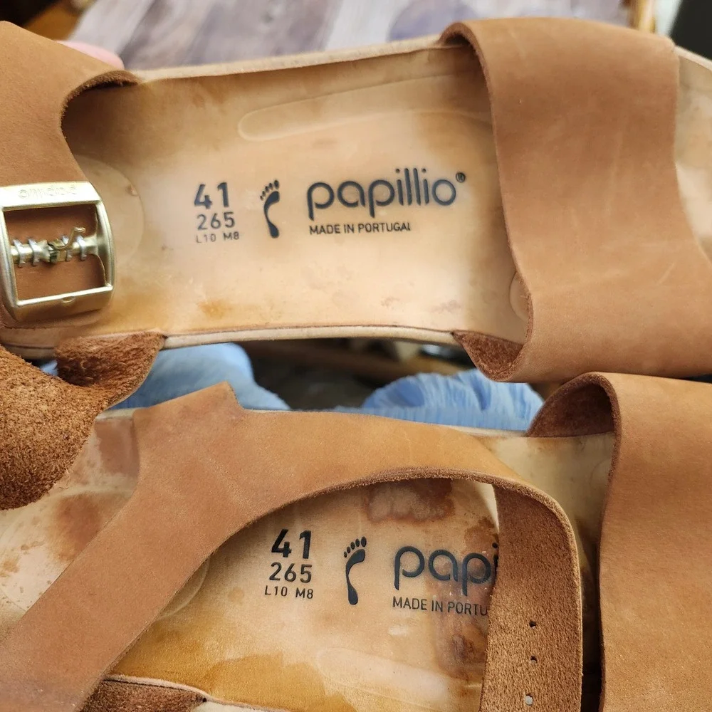 Papillio Birkenstock Glenda Tan Nubuck Leather Platform Wedge Sandals 41 L10 M8